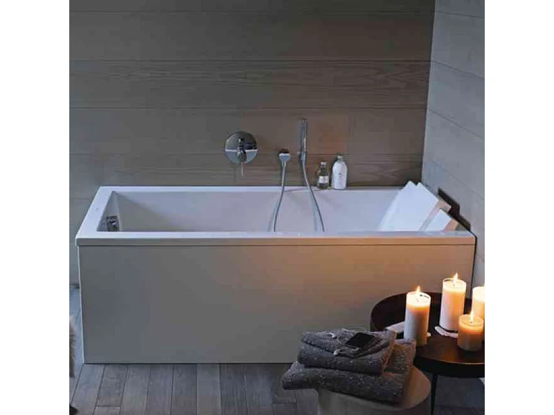 Baignoire droite DURAVIT Strack 160 x70 cm + Pare bain gauche AURYS Raywall chromé