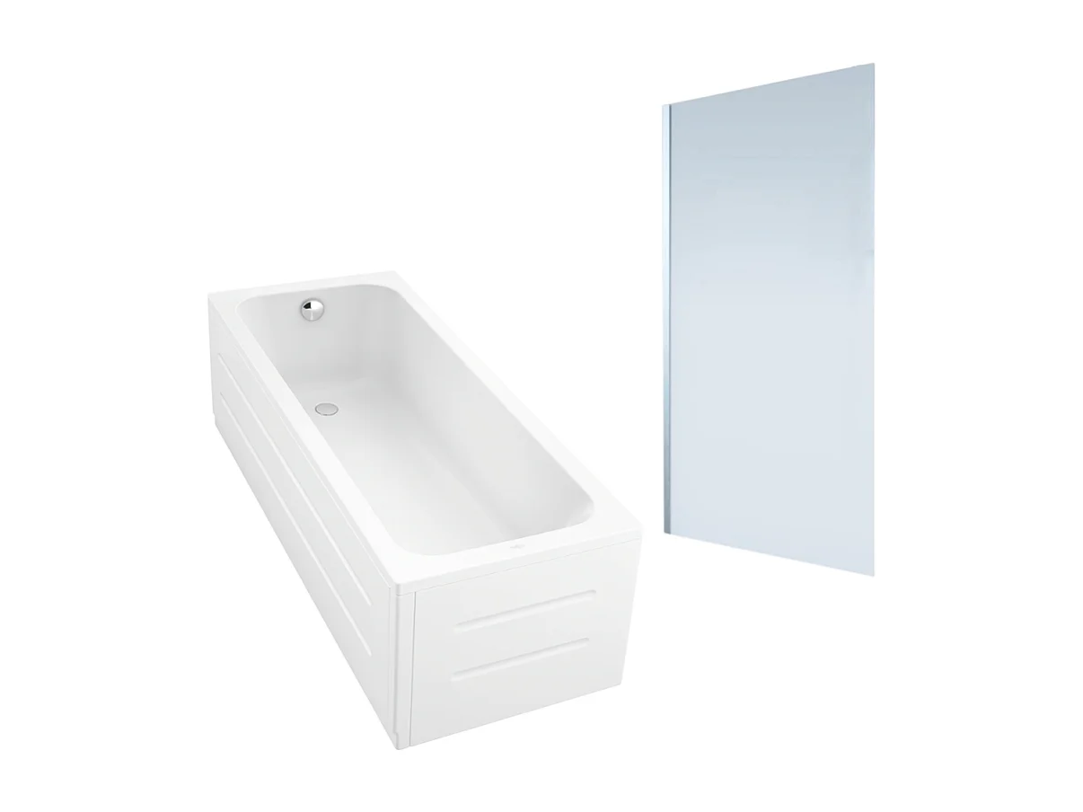 Baignoire droite DURAVIT D-Code 170 x 70 cm + Pare bain droit AURYS Mist 1 chromé