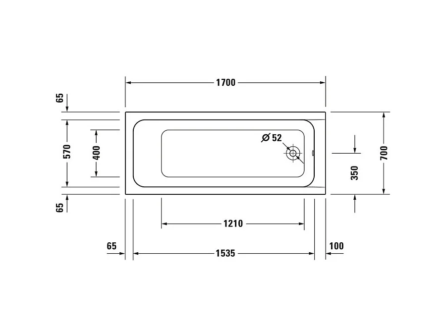 Baignoire droite DURAVIT D-Code 1700x700mm + Pare Bain gauche AURYS Mist 1 chromé