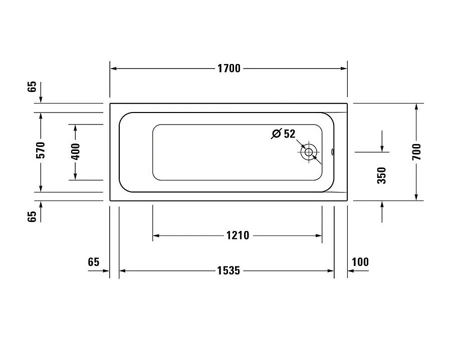 Baignoire droite DURAVIT D-Code 170 x70 cm + Pare Bain gauche AURYS Mist 1 chromé version gauche