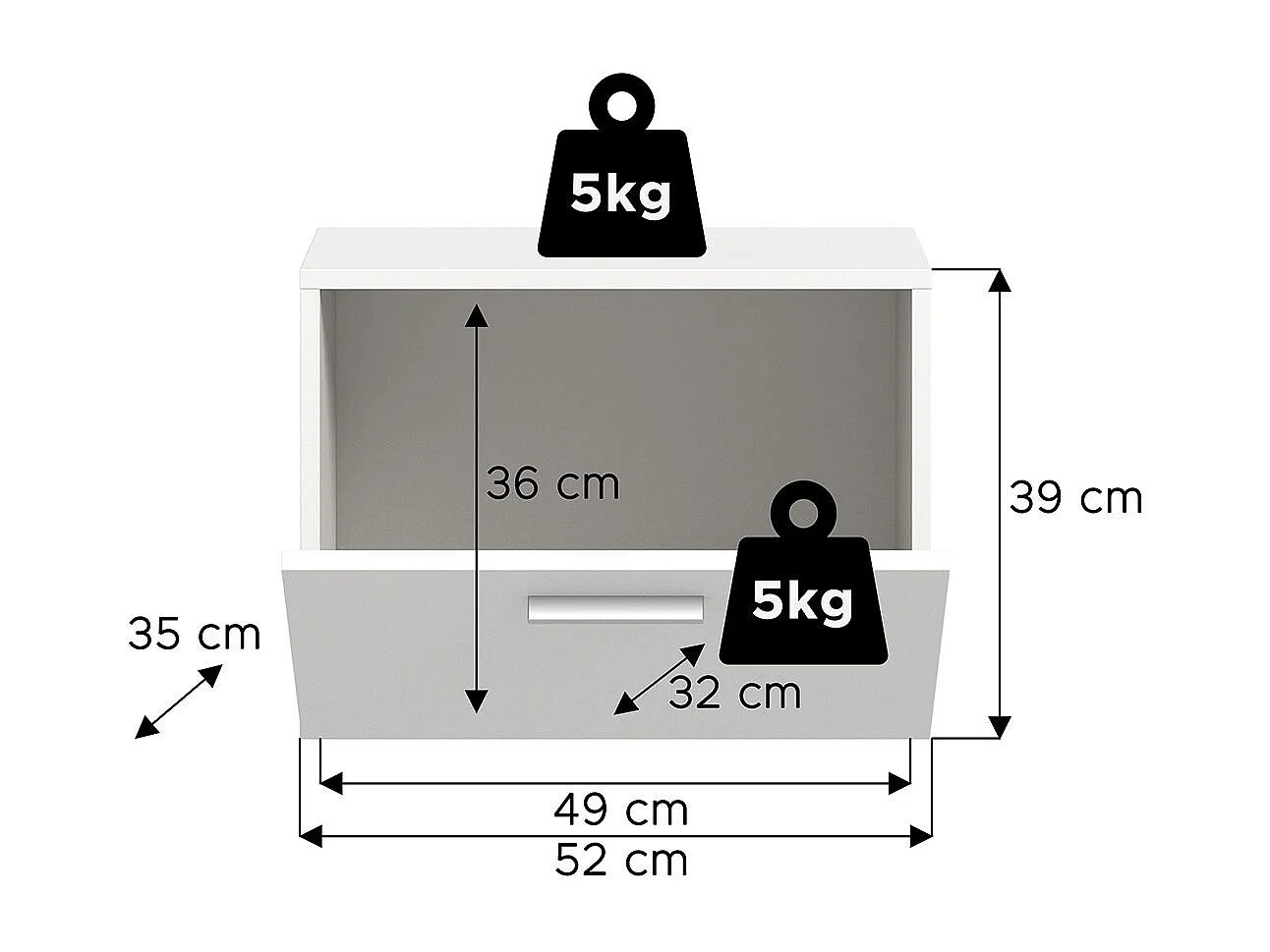 Vaga meuble à chaussures murale 52x39 cm 1 abattant blanc.