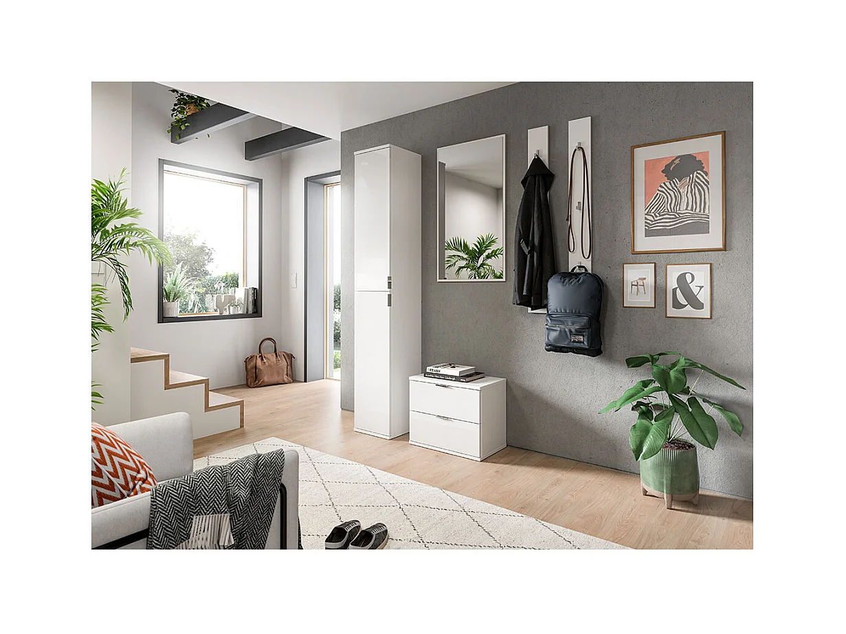 ProjektX Schuhschrank Bank 2 Schubladen weiß Hochglanz.