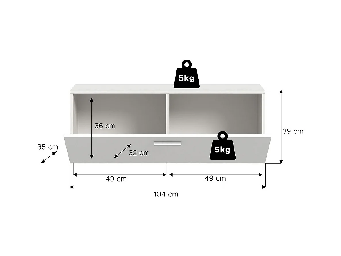 Vaga meuble à chaussures murale 104x39 cm 1 abattant blanc.