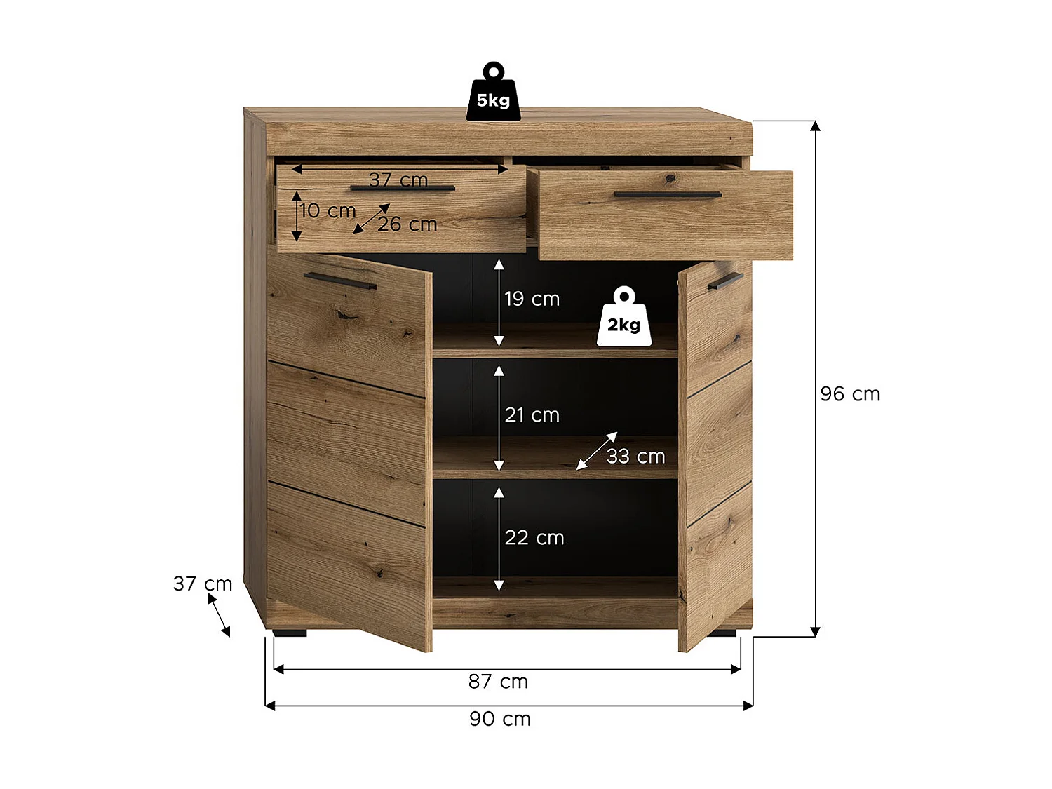 Scout Schuhschrank 2 Schubladen 2 Türen Eiche Dekor.