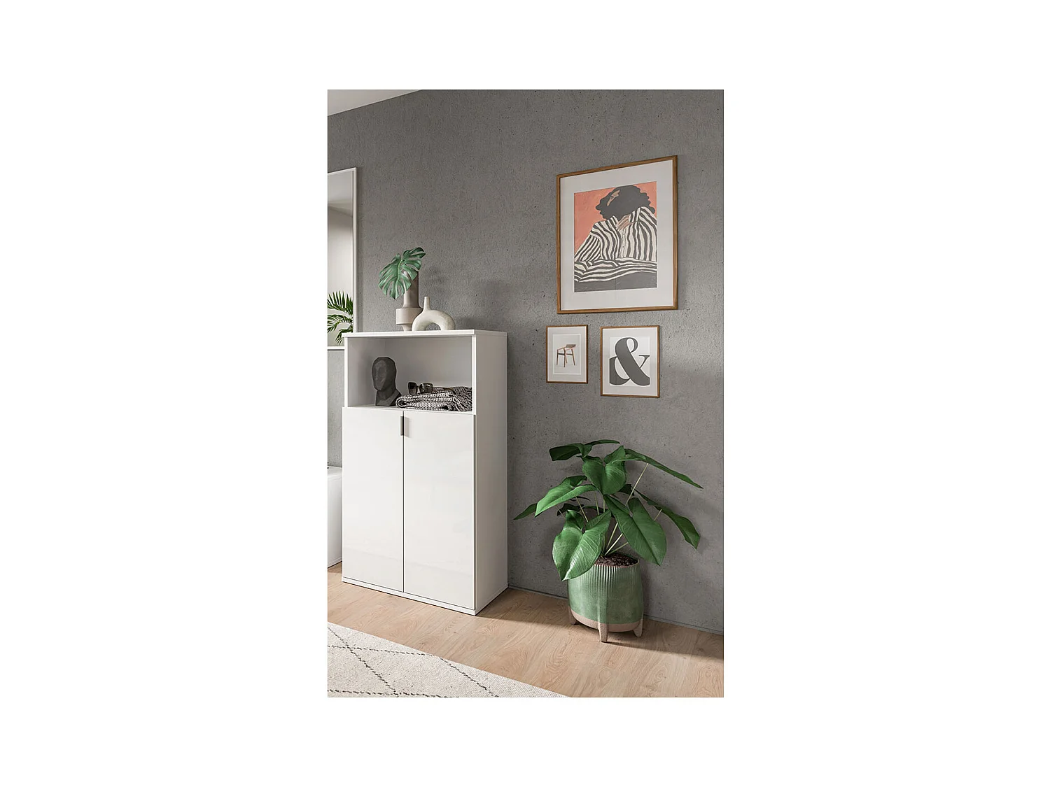 ProjektX meuble à chaussures 2 portes, 1 niche blanc brillant.