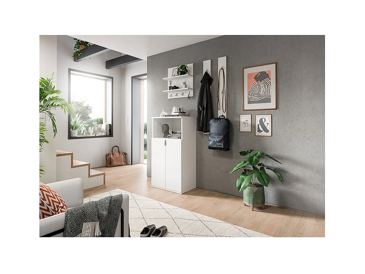 ProjektX meuble à chaussures 2 portes, 1 niche blanc brillant.