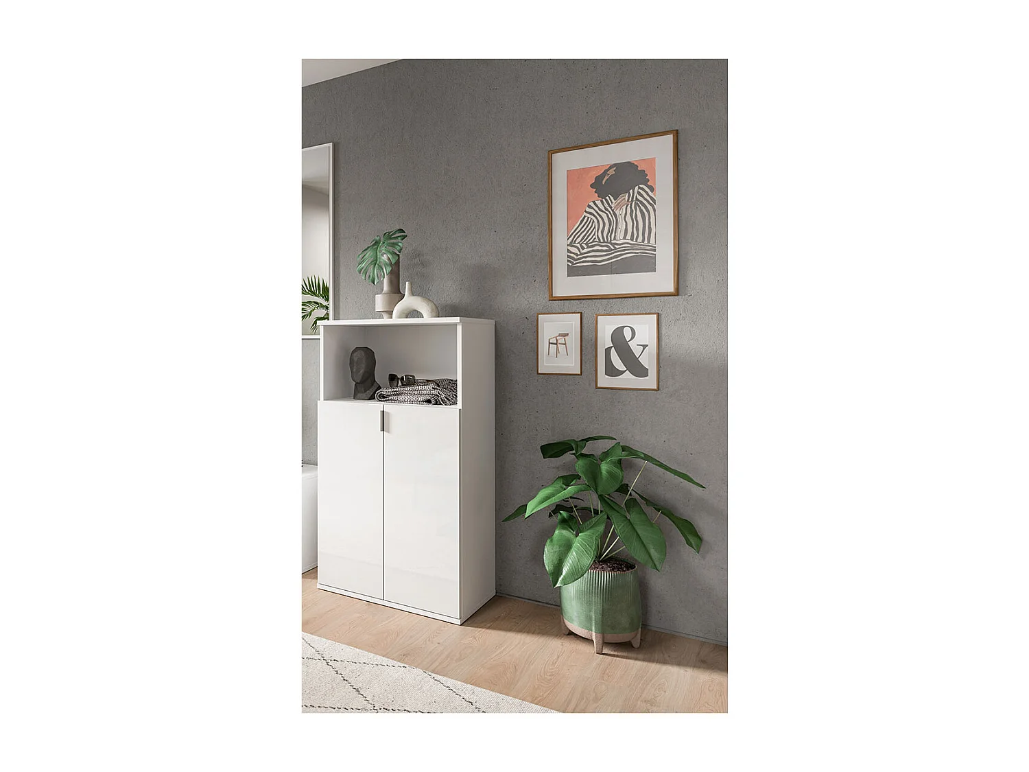 ProjektX meuble à chaussures 2 portes, 1 niche blanc brillant.