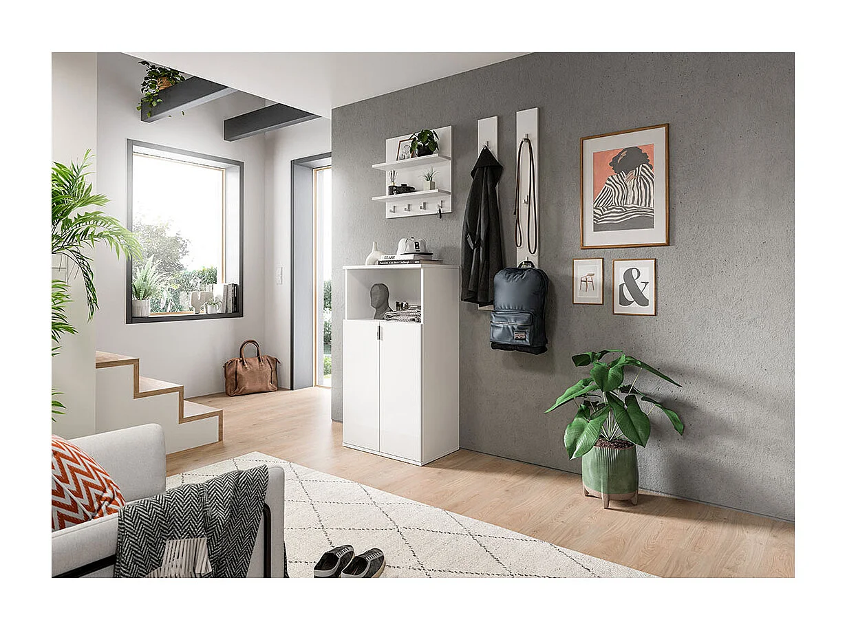 ProjektX meuble à chaussures 2 portes, 1 niche blanc brillant.