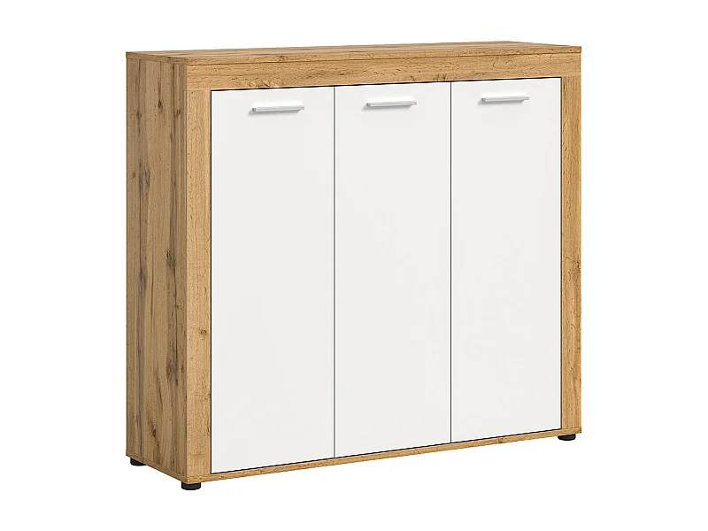 Jam Schuhschrank 3 Türen weiß, Eiche Dekor.