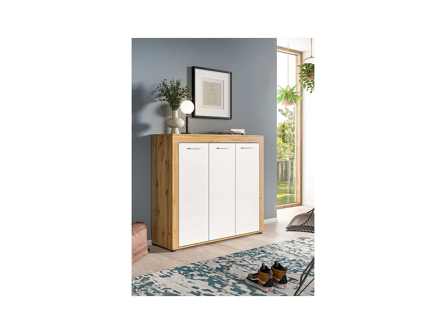Jam meuble à chaussures 3 portes blanc, chêne décor.