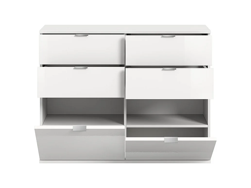 ProjektX meuble à chaussures 4 tiroirs, 2 abattants blanc brillant.