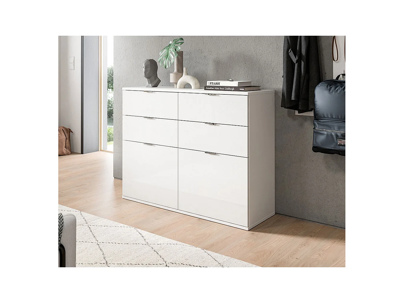 ProjektX meuble à chaussures 4 tiroirs, 2 abattants blanc brillant.