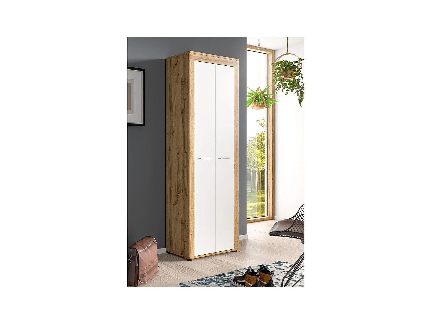 Jam meuble à chaussures 2 portes blanc, chêne décor.