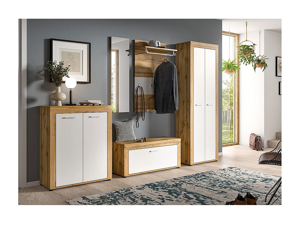 Jam meuble à chaussures 2 portes blanc, chêne décor.