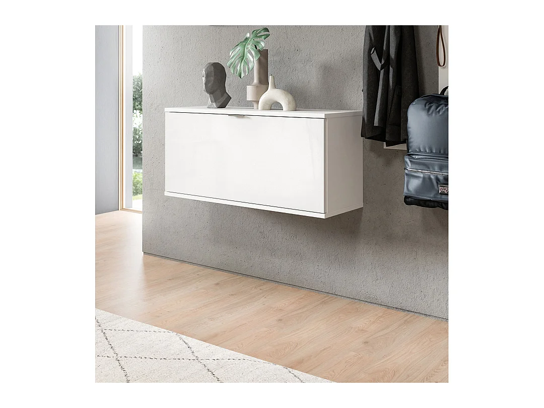 ProjektX meuble à chaussures banc 1 abattant blanc brillant.