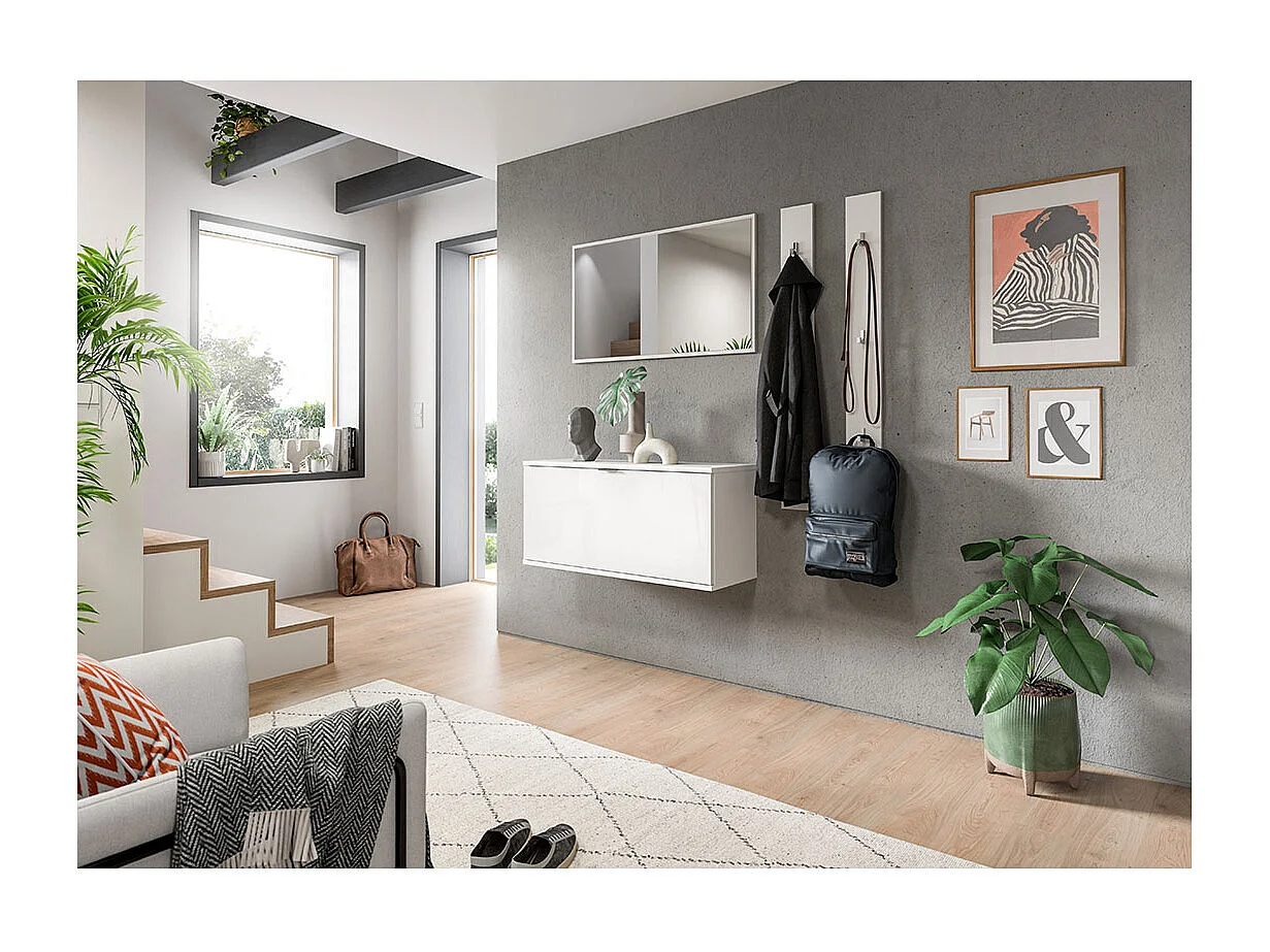 ProjektX meuble à chaussures banc 1 abattant blanc brillant.
