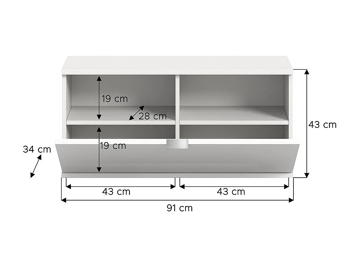 ProjektX meuble à chaussures banc 1 abattant blanc brillant.