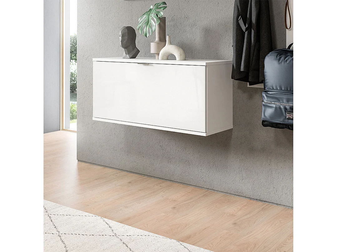 ProjektX meuble à chaussures banc 1 abattant blanc brillant.