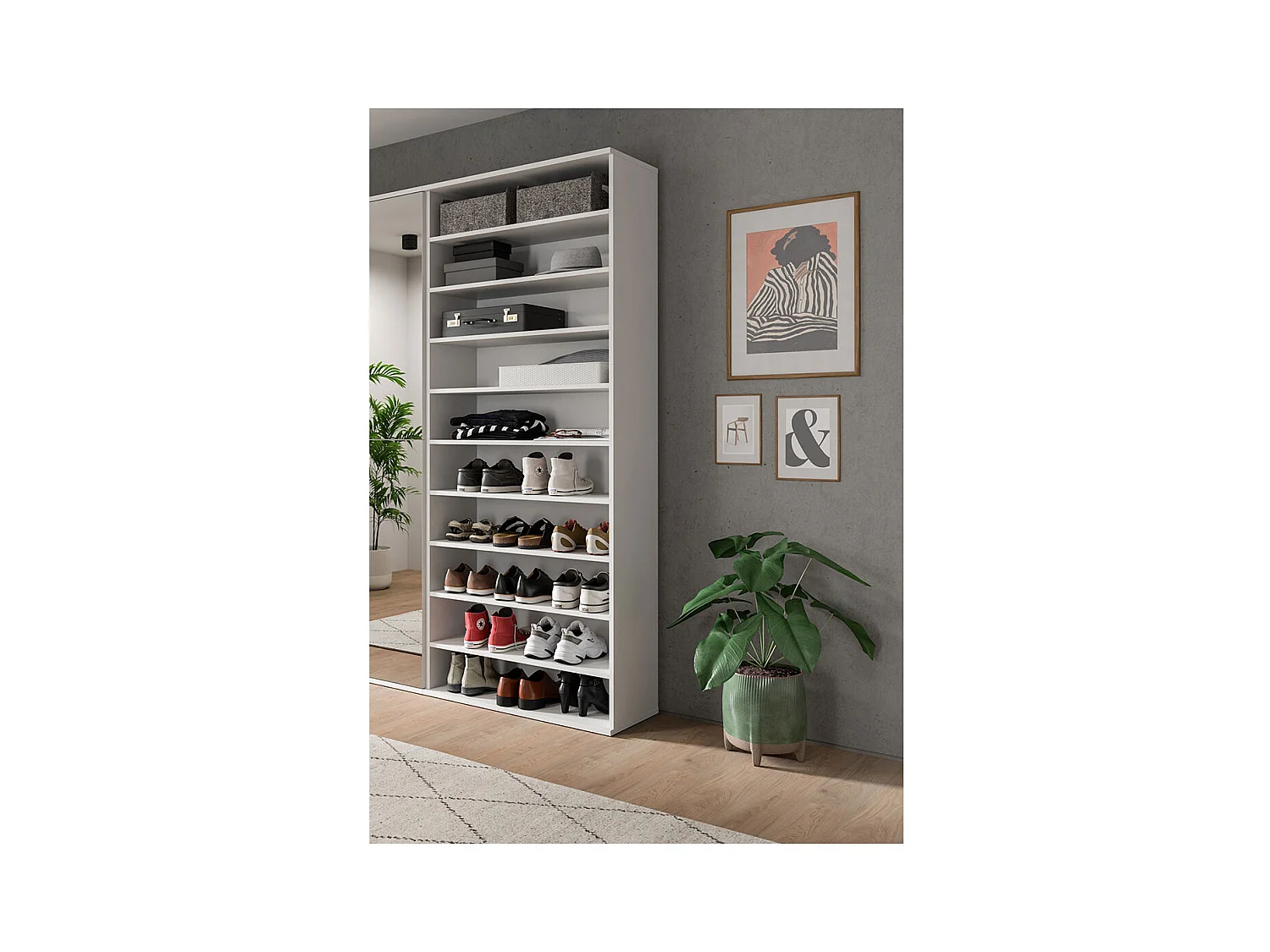 ProjektX meuble à chaussures 10 niches blanc brillant.