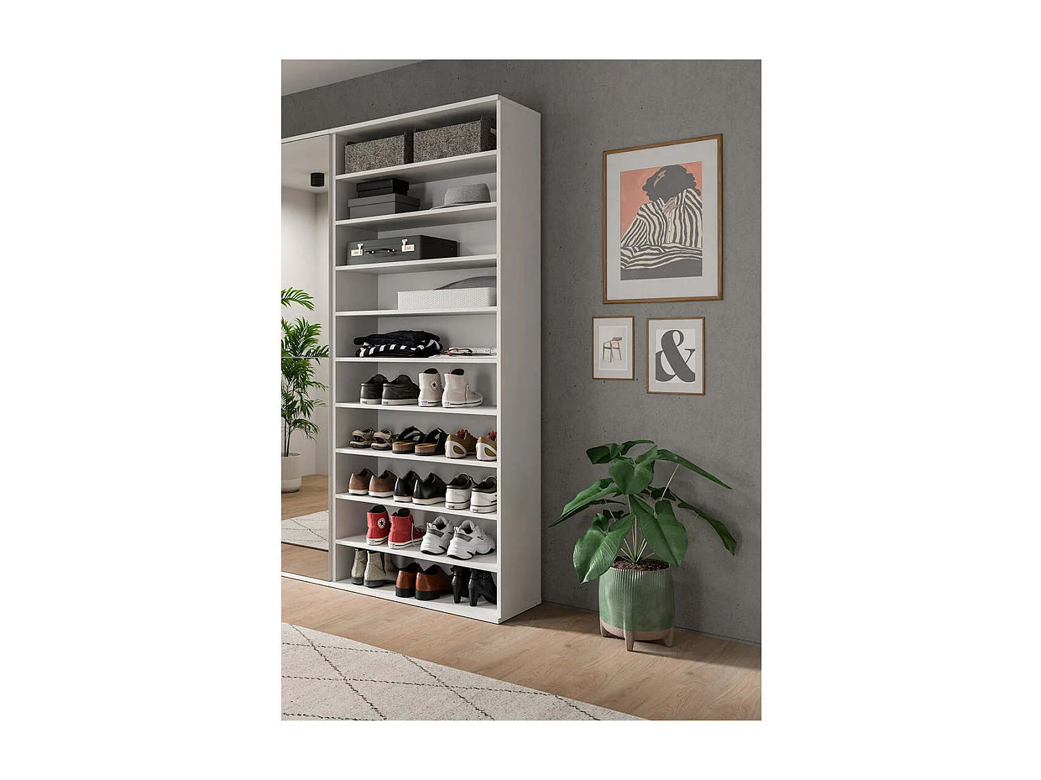 ProjektX meuble à chaussures 10 niches blanc brillant.