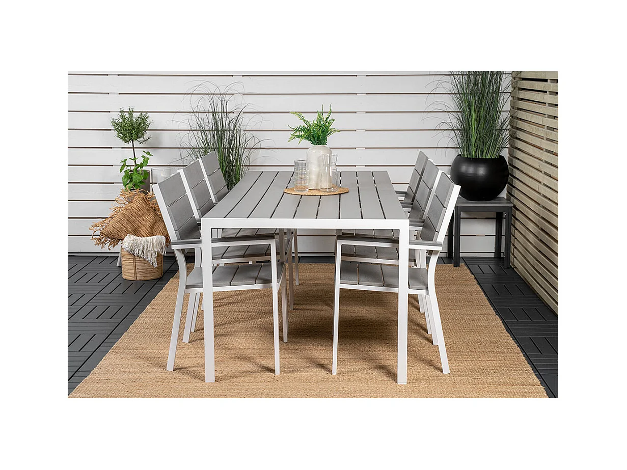 Break Gartenset Tisch 90x205cm grau, 6 Stühle grau.