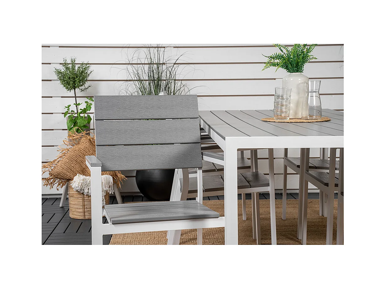 Break Gartenset Tisch 90x205cm grau, 6 Stühle grau.