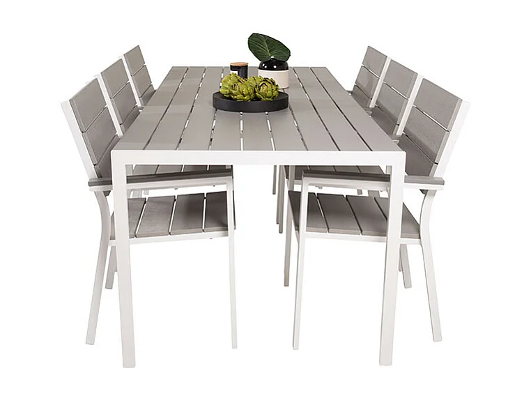Break tuinmeubelset tafel 90x205cm grijs, 6 stoelen grijs.