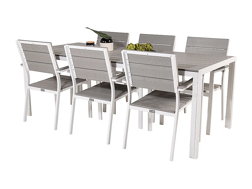 Break tuinmeubelset tafel 90x205cm grijs, 6 stoelen grijs.