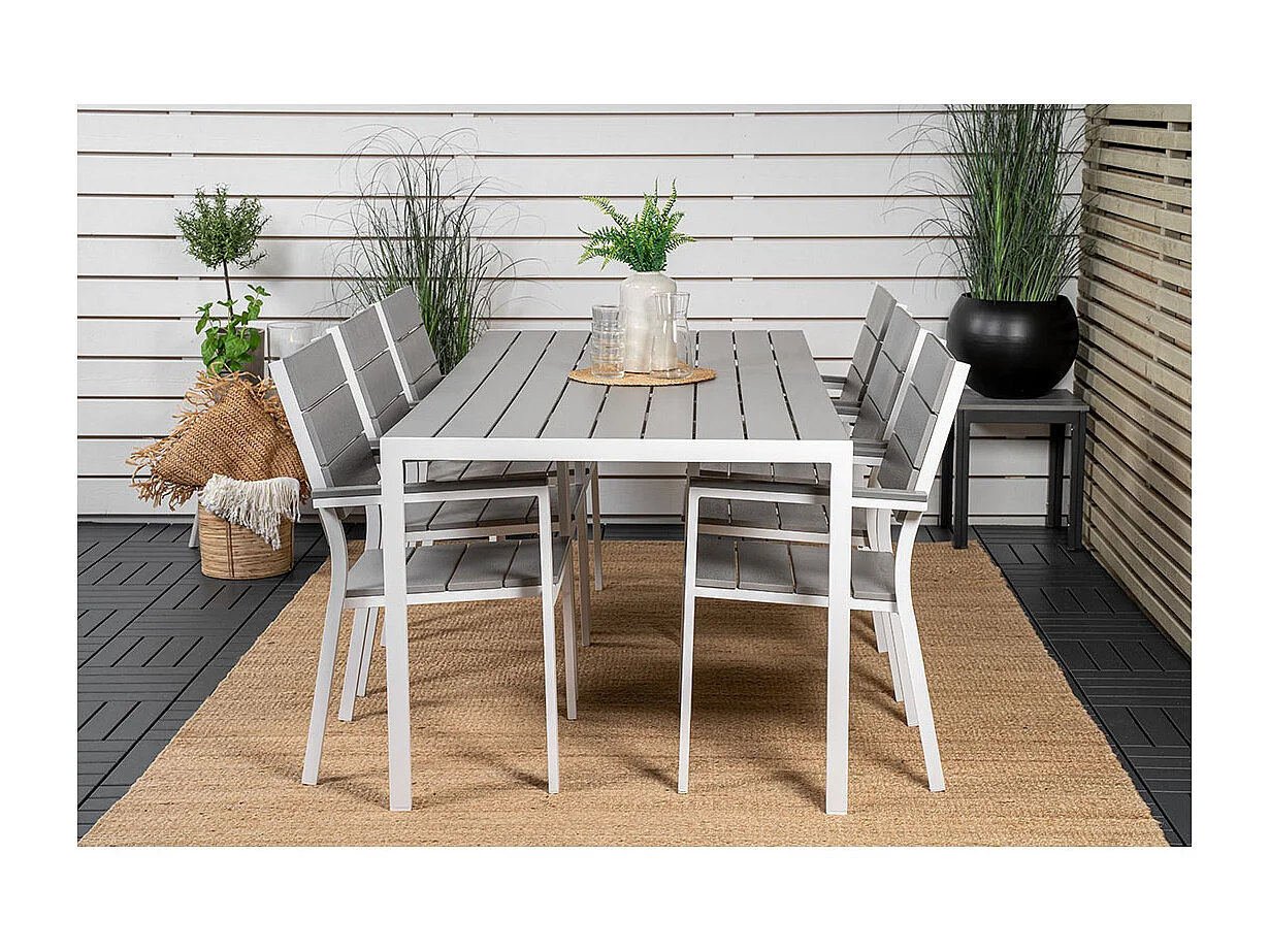 Break tuinmeubelset tafel 90x205cm grijs, 6 stoelen grijs.