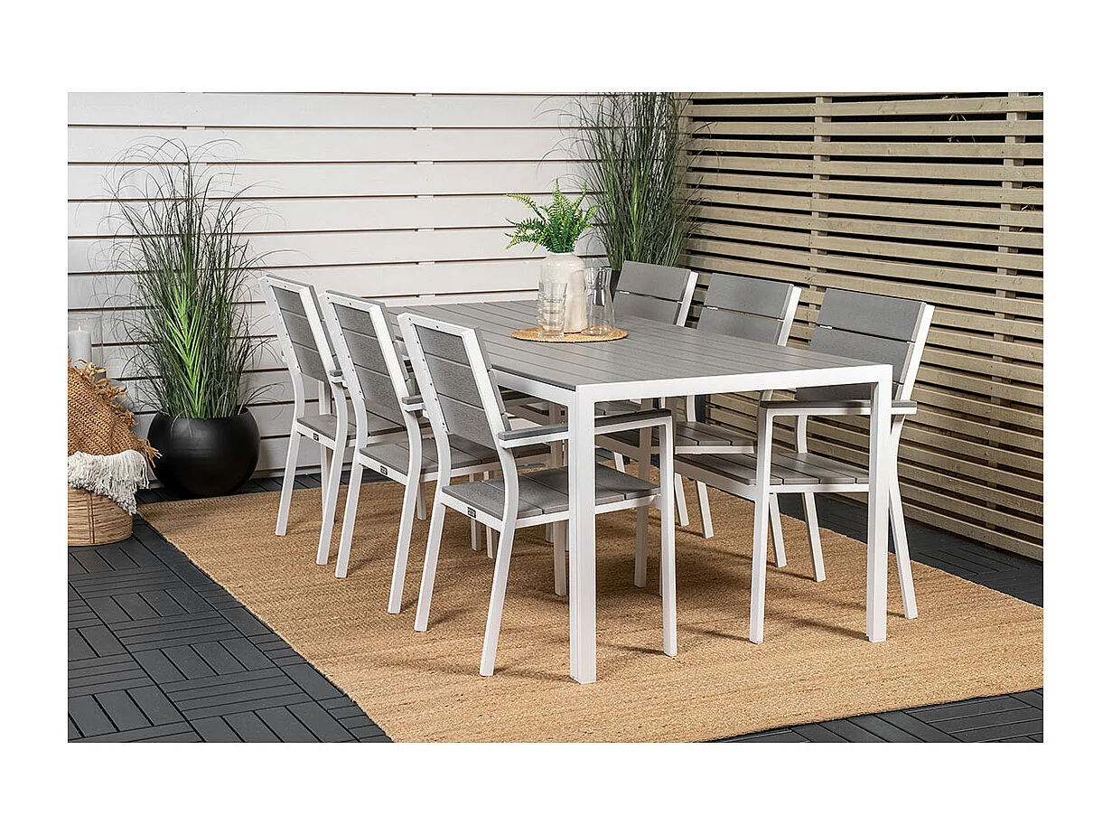 Break tuinmeubelset tafel 90x205cm grijs, 6 stoelen grijs.