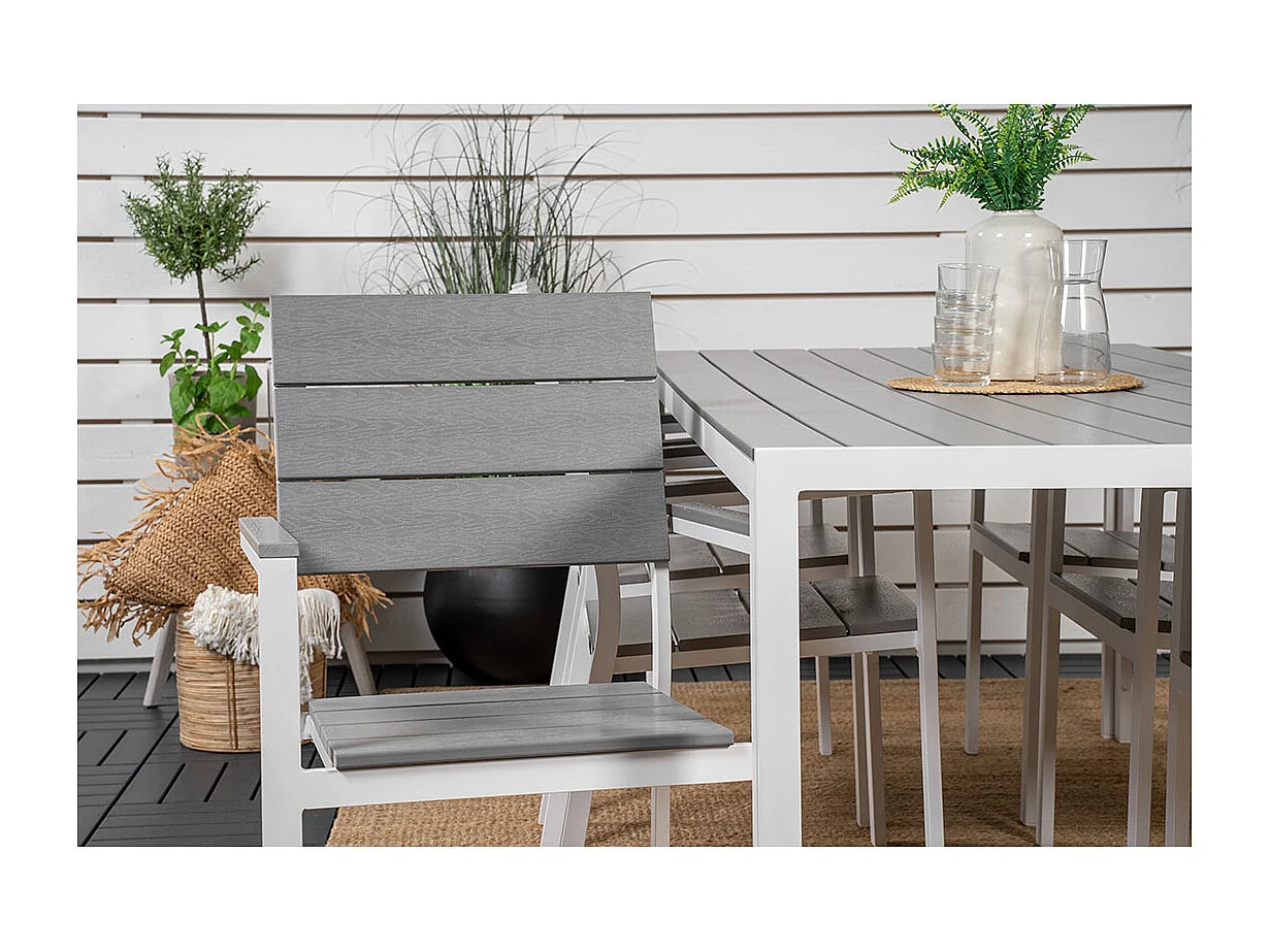 Break tuinmeubelset tafel 90x205cm grijs, 6 stoelen grijs.