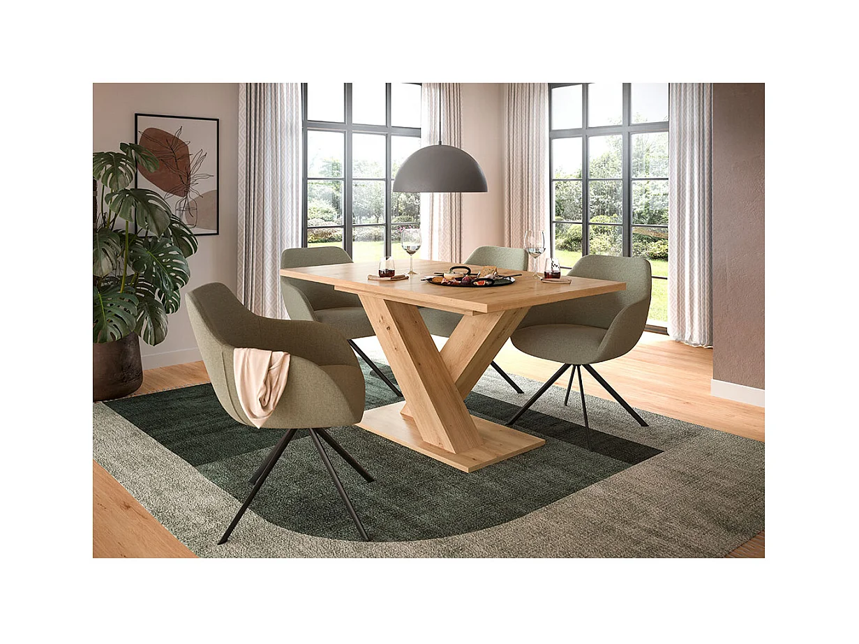 Motion table de salle à manger pieds X 90x150/190 cm avec 1 rallonge chêne décor.