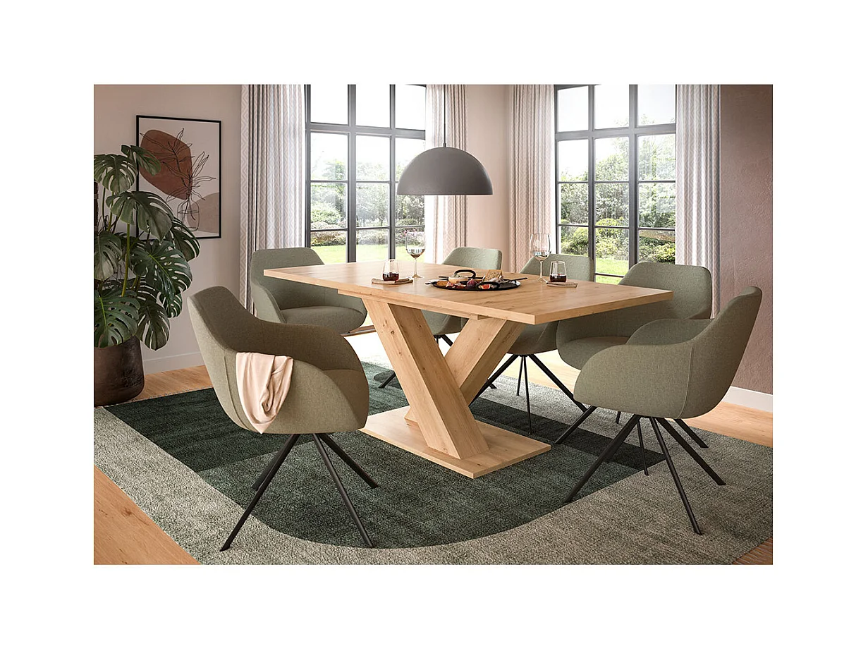 Motion table de salle à manger pieds X 90x150/190 cm avec 1 rallonge chêne décor.