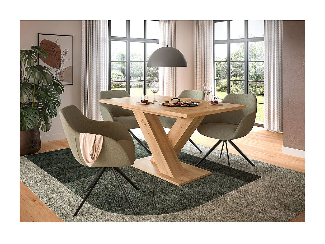 Motion table de salle à manger pieds X 90x150/190 cm avec 1 rallonge chêne décor.