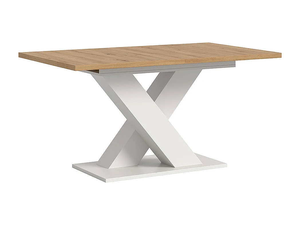 Motion table de salle à manger pieds X 90x150/190 cm avec 1 rallonge chêne décor, blanc.