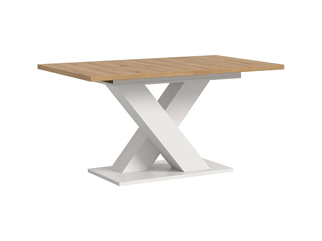 Motion table de salle à manger pieds X 90x150/190 cm avec 1 rallonge chêne décor, blanc.