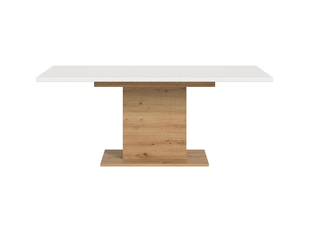 Motion table de salle à manger pied colonne 90x150/190 cm avec 1 rallonge blanc, chêne décor.