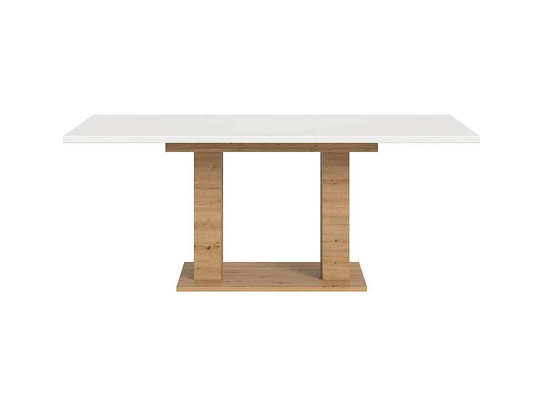 Motion table de salle à manger double colonne 90x150/190 cm avec 1 rallonge blanc, chêne décor.