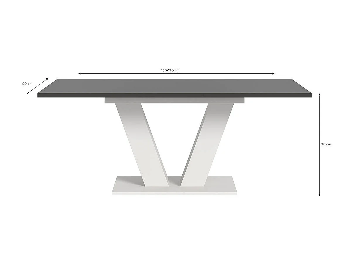 Motion table de salle à manger pieds V 90x150/190 cm avec 1 rallonge gris, blanc.