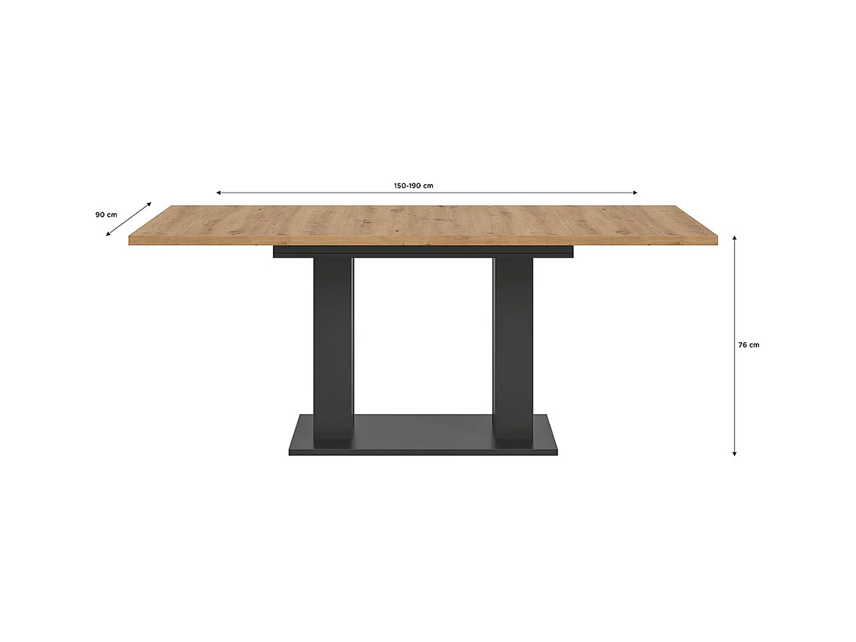 Motion table de salle à manger double colonne 90x150/190 cm avec 1 rallonge chêne décor, gris.