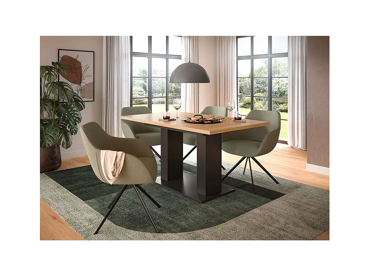 Motion table de salle à manger double colonne 90x150/190 cm avec 1 rallonge chêne décor, gris.