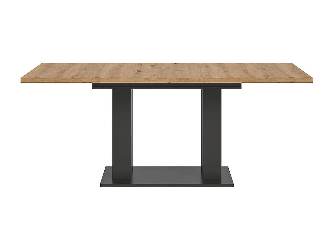 Motion eetkamertafel dubbele zuilpoot 90x150/190cm incl. 1 verlengblad eik decor, grijs.