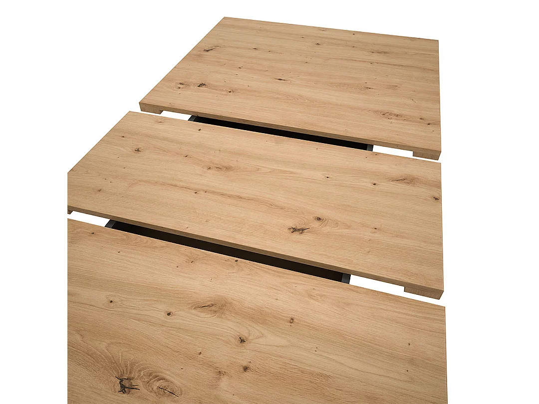 Motion eetkamertafel dubbele zuilpoot 90x150/190cm incl. 1 verlengblad eik decor, grijs.