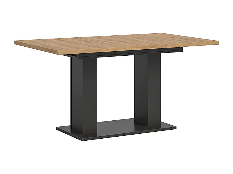 Motion eetkamertafel dubbele zuilpoot 90x150/190cm incl. 1 verlengblad eik decor, grijs.