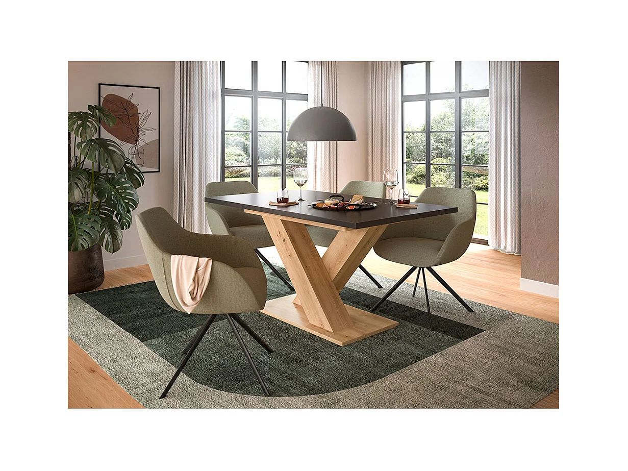 Motion table de salle à manger pieds X 90x150/190 cm avec 1 rallonge gris, chêne décor.