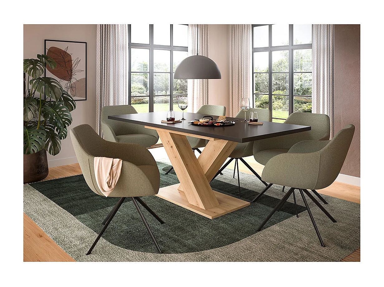 Motion table de salle à manger pieds X 90x150/190 cm avec 1 rallonge gris, chêne décor.