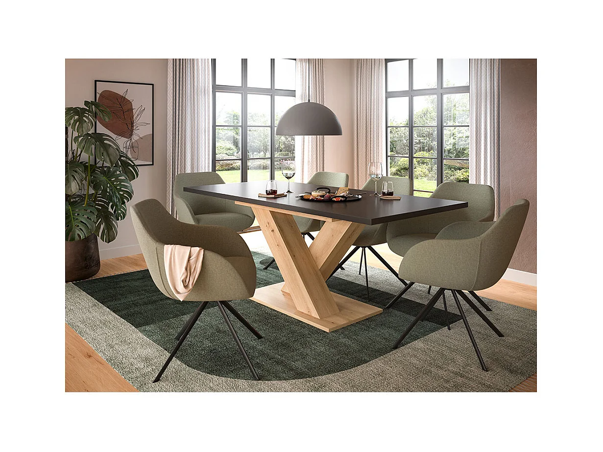 Motion eetkamertafel X-poot 90x150/190cm incl. 1 verlengblad grijs, eik decor.