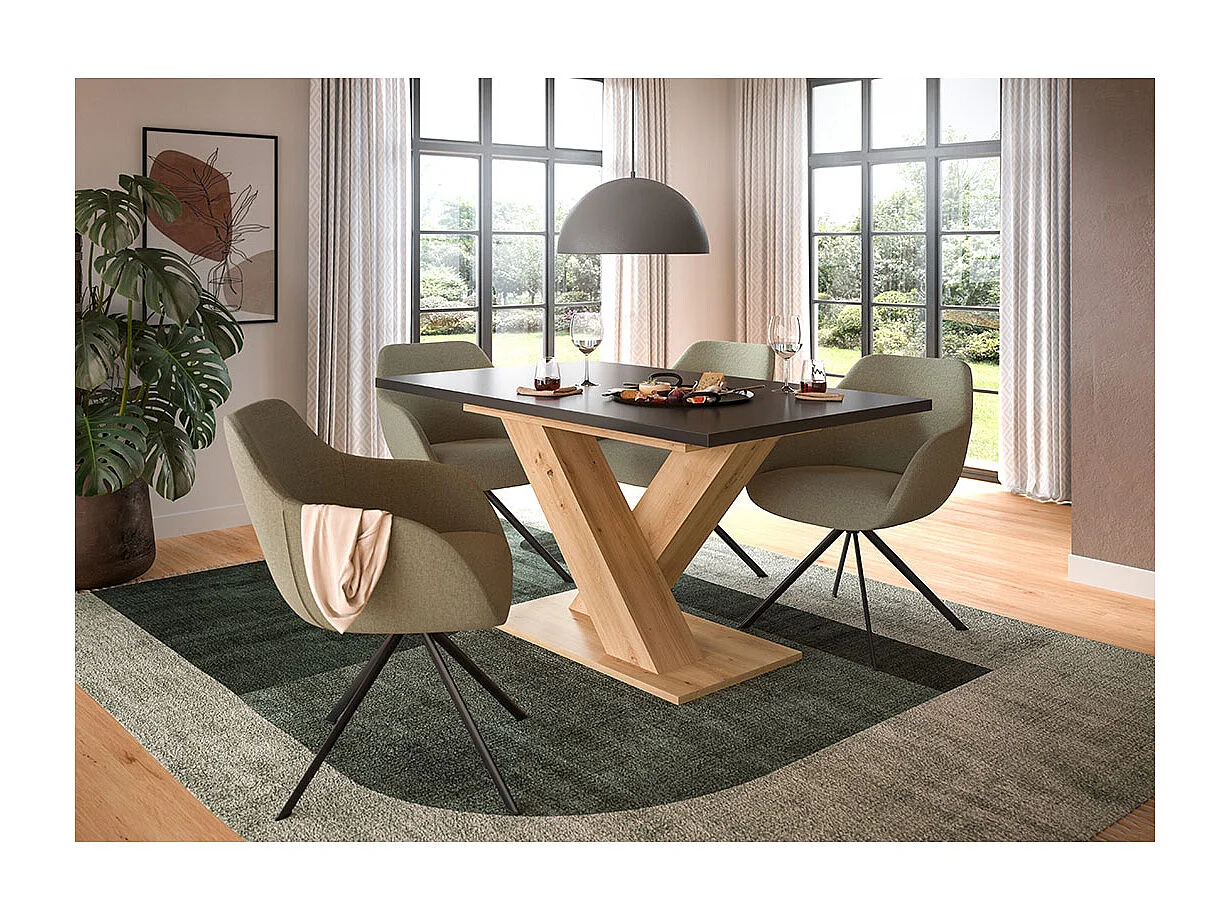 Motion table de salle à manger pieds X 90x150/190 cm avec 1 rallonge gris, chêne décor.