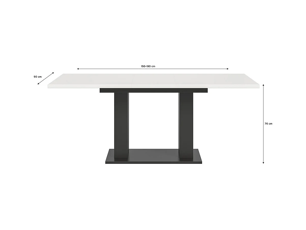 Motion table de salle à manger double colonne 90x150/190 cm avec 1 rallonge blanc, gris.