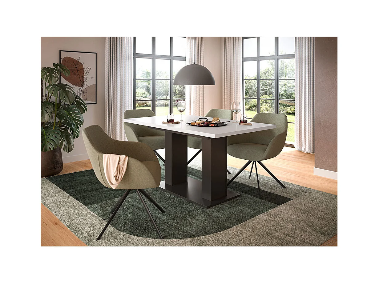 Motion table de salle à manger double colonne 90x150/190 cm avec 1 rallonge blanc, gris.